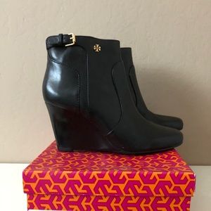 Tory Burch black wedge booties